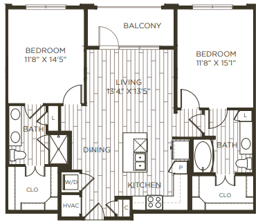 2 bedroom 2 bathroom floor plan at Station at Old Town, Lewisville, 75057
